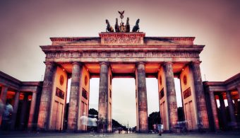 Brandenburg Gate. German Brandenburger Tor in Berlin, Germany at sunset