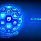 Insurance Services Concept. Car, travel, family, real estate, education, intellectual property, financial and health insurance. Abstract 3D sphere or globe with icons in hand. Vector illustration